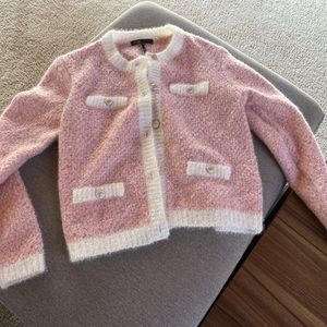 NWOT maje morning lurex sequined cardigan pink white